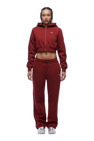 WMNS CROPPED ZIP HOODIE WINE RED