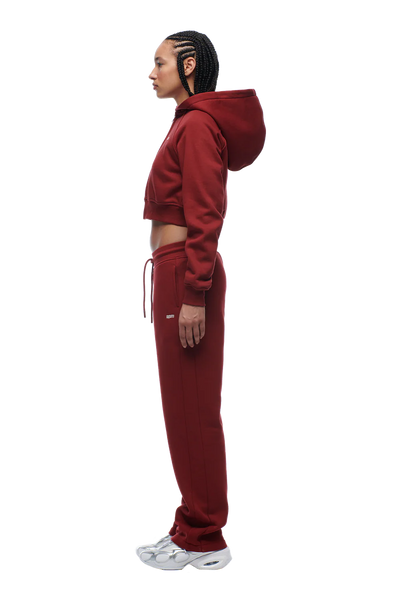 WMNS CROPPED ZIP HOODIE WINE RED