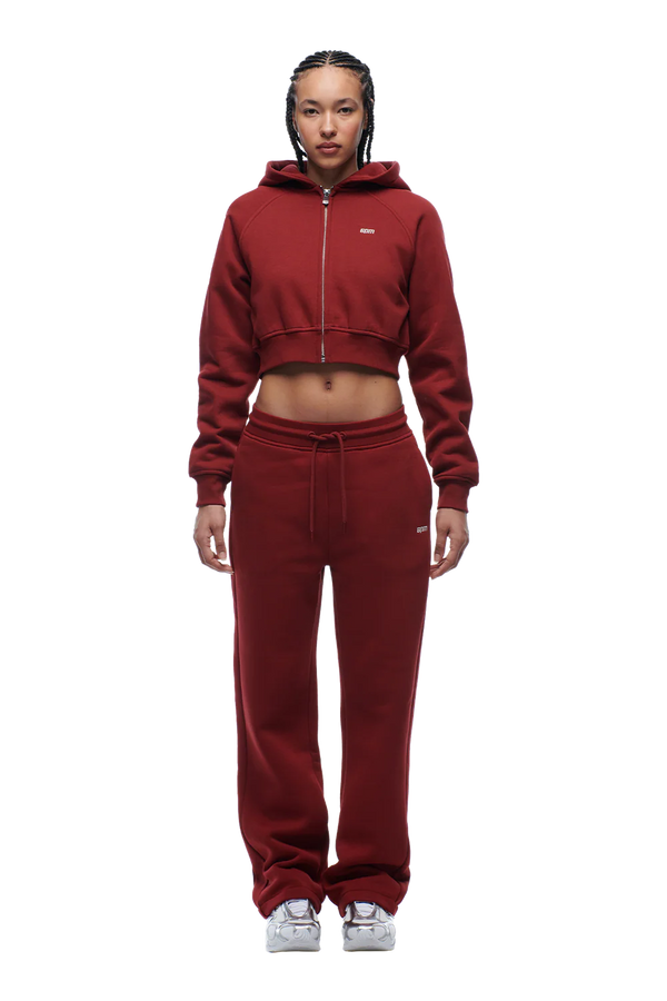 WMNS CROPPED ZIP HOODIE WINE RED
