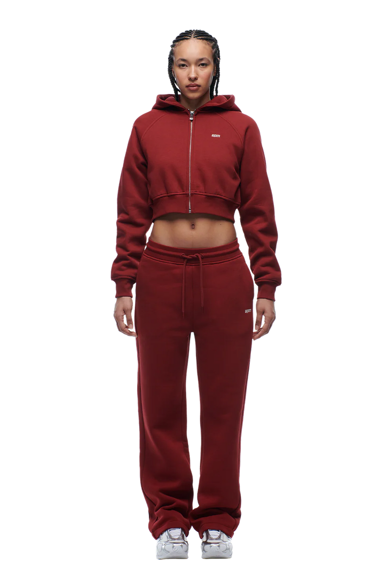 WMNS CROPPED ZIP HOODIE WINE RED