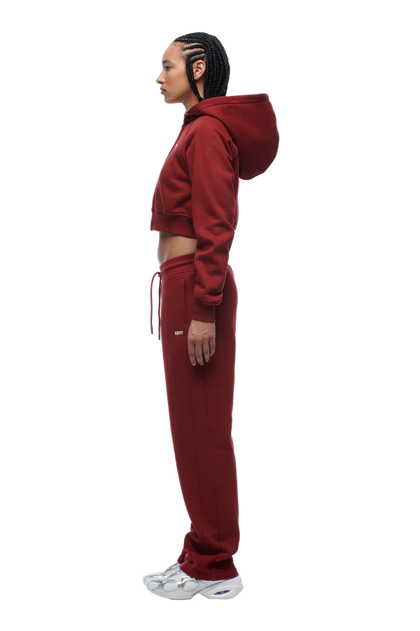 WMNS CROPPED ZIP HOODIE WINE RED