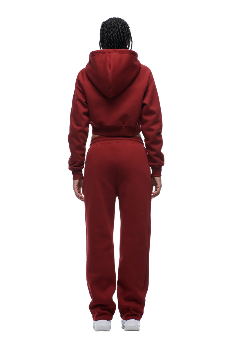 WMNS CROPPED ZIP HOODIE WINE RED